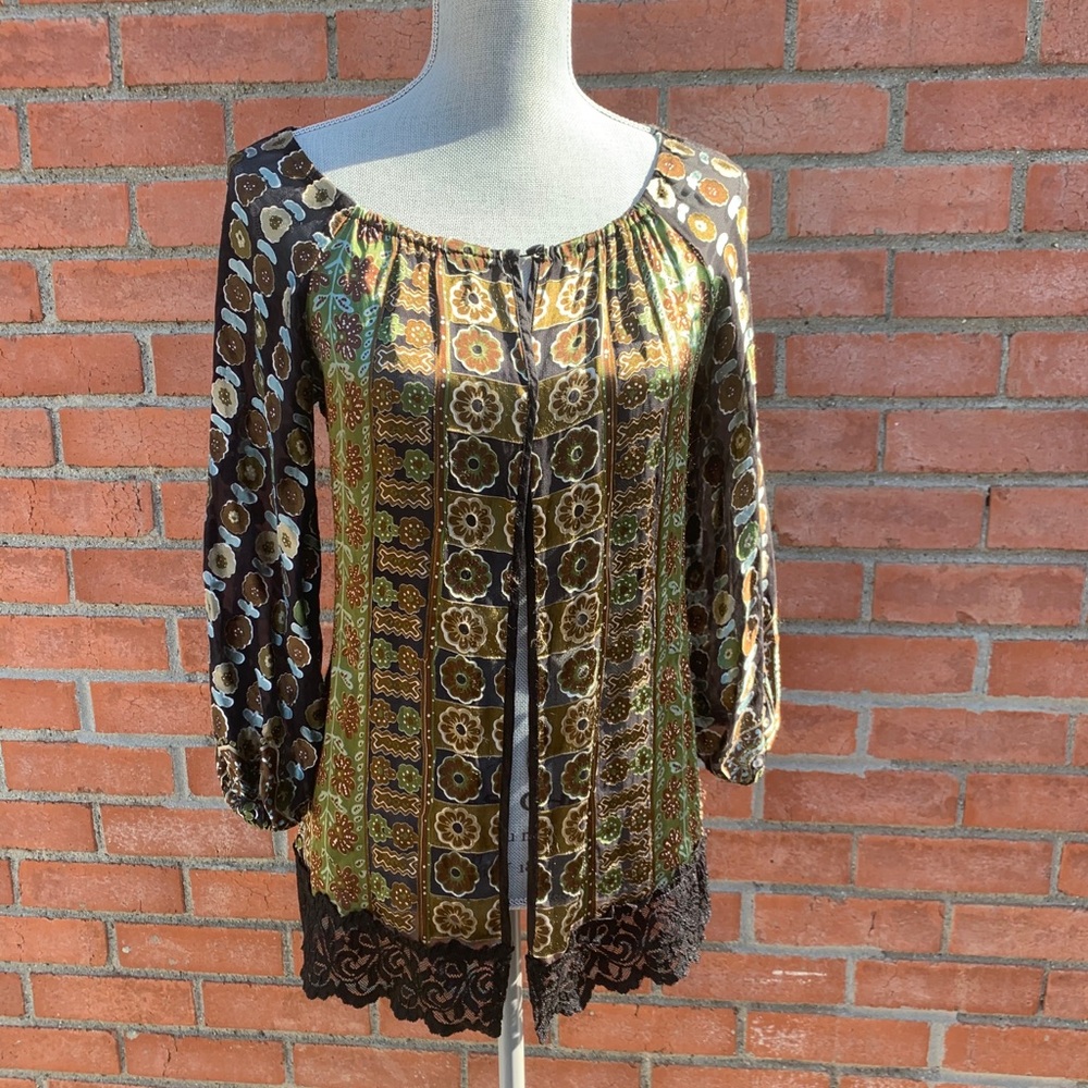 Anna Paul long sleeved top silk top/vintage